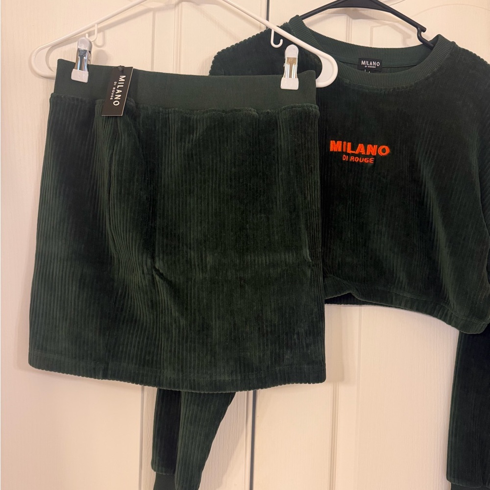 Milano Olive and Orange wording RibbedTop and skirt - Picture 4 of 4